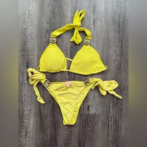 Yellow Bikini with Bejeweled Straps